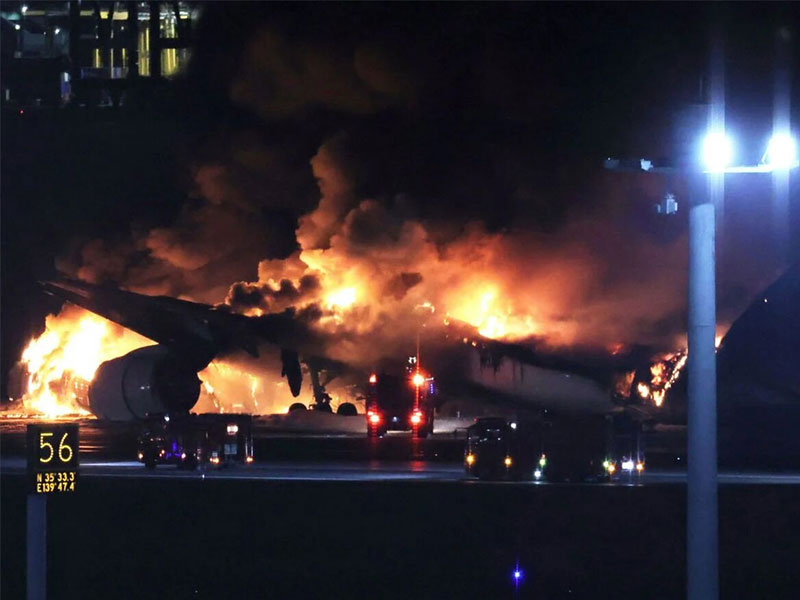 A plane has burst into flames at Haneda Airport in Ota Ward, Tokyo.